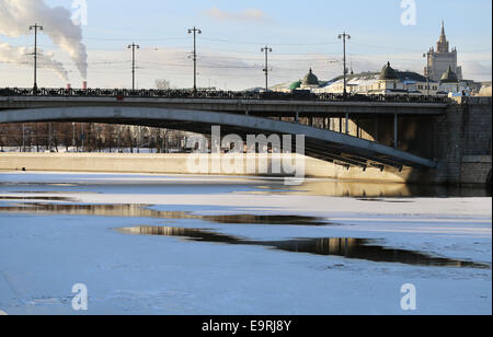 Ice floating on the river in winter Moscow in Russia Stock Photo