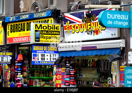 London, England, UK. Souvenir shops and foreign exchange kiosks Stock Photo