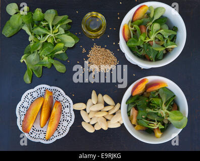 Cornsalad and its ingredients. Food background Stock Photo