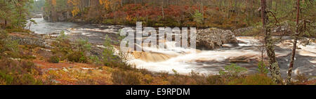 River Blackwater in Spate after heavy Autumn rains panoramic Stock Photo