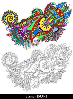 original hand draw line art ornate flower design Stock Photo