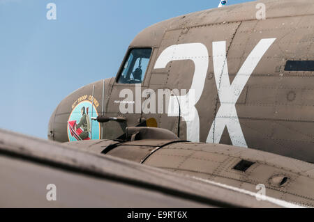 Side view of the cockpit and front of a USAAF Douglas C 47 Dakota aeroplane Stock Photo