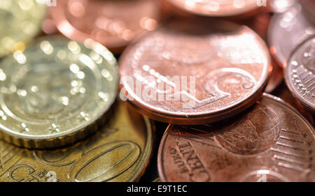 Euro coins under sunlight closeup image Stock Photo
