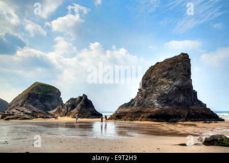 Carnewas and Bedruthan Steps, Cornwall, England, United Kingdom Stock Photo