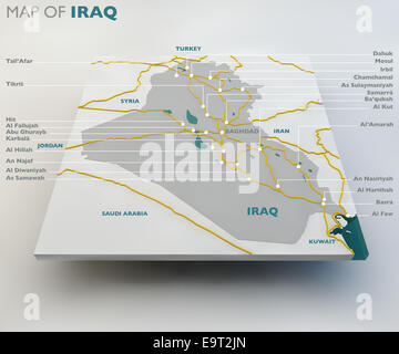 Map of Iraq with marks on gray background Stock Photo