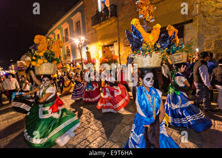 Costumed Dancers At A Comparsa, Or Parade During The Day Of The Dead ...