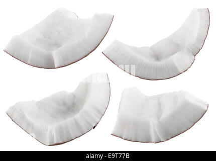 Pieces of coconut isolated on a white background. Clipping Path Stock Photo