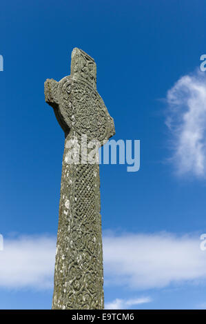 Maclean's medieval celtic pilgrim cross 16th Century monument on Isle of Iona in the Inner Hebrides and Western Isles, West Coas Stock Photo