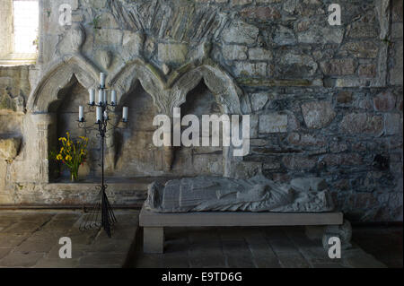 Interior of Iona Abbey ancient monument on Isle of Iona in the Inner Hebrides and Western Isles, SCOTLAND Stock Photo