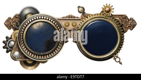 Steampunk glasses metal collage, isolated on white Stock Photo
