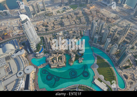 View Over Dubai From The World's Highest Observation Deck At 555 Meters High On Level 148 Of The Burj Khalifa Dubai UAE Stock Photo