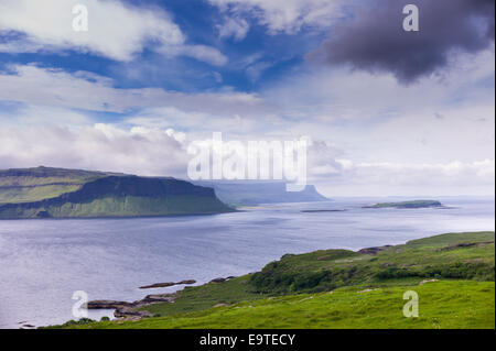 Panoramic view across Loch Na Keal loch on Isle of Mull to the sea in the  Inner Hebrides and Western Isles in West Coast of Sco Stock Photo