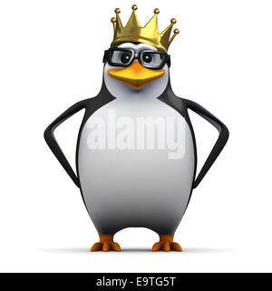 3d render of a penguin wearing a gold crown Stock Photo