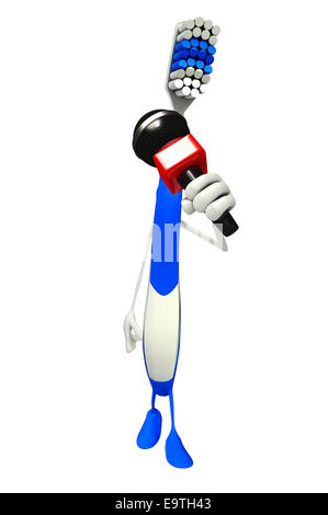 Cartoon Character of toothbrush with mike Stock Photo