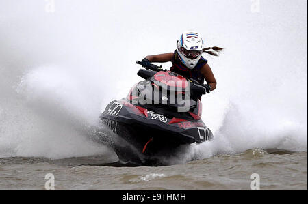 Qinzhou. 2nd Nov, 2014. Teerapatpanich Miss Oraphan of Thailand competes at the sitting competition during the 2014 Asian Water Scooter Open Finals held in Qinzhou City of south China's Guangxi Zhuang Autonomous Region, on Nov. 2, 2014. Teerapatpanich Miss Oraphan claimed the champion of the event. Credit:  Zhang Ailin/Xinhua/Alamy Live News Stock Photo