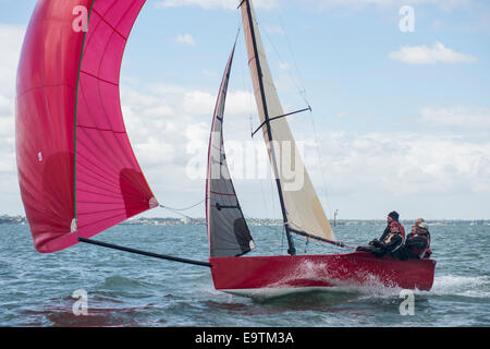 Melbourne, Australia. 02nd Nov, 2014. A Sportsboat yacht races downwind with spinnaker set. Credit:  wanderworldimages/Alamy Live News Stock Photo