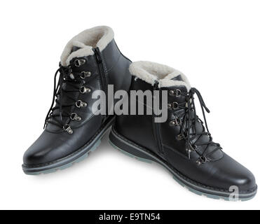 Black men low shoes made of artificial leather on white background Stock Photo