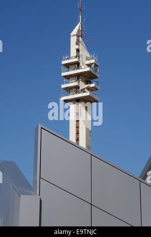 The Marganit tower with antennas and other transmission equipment located at the HaKirya, or the Kirya which contains the major Israel Defense Forces (IDF) base Camp Rabin in Tel Aviv Israel Stock Photo