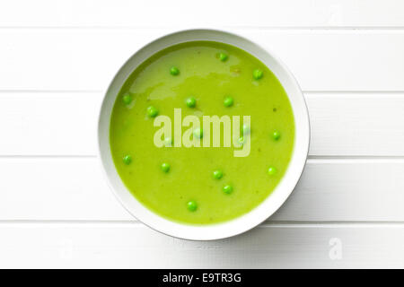 top view of pea soup in plate Stock Photo