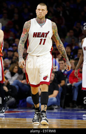 Philadelphia, Pennsylvania, USA. 01st Nov, 2014. November 1, 2014: Miami Heat forward Chris Andersen (11) looks on during the NBA game between the Miami Heat and the Philadelphia 76ers at the Wells Fargo Center in Philadelphia, Pennsylvania. The Miami Heat won 114-96. Credit:  Christopher Szagola/Cal Sport Media/Alamy Live News Stock Photo