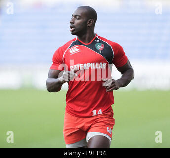 Reading, UK. 01st Nov, 2014. LV Cup Rugby. London Irish versus Leicester Tigers. Miles Benjamin Leicester Tigers. Credit:  Action Plus Sports/Alamy Live News Stock Photo