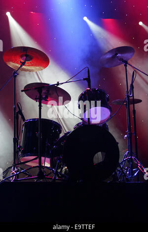 A set of drums on stage before the show. Stock Photo