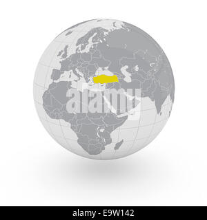 Turkey on globe isolated on white background Stock Photo