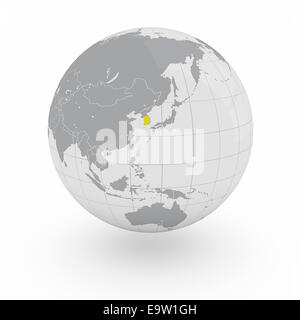 South Korea on globe isolated on white background Stock Photo