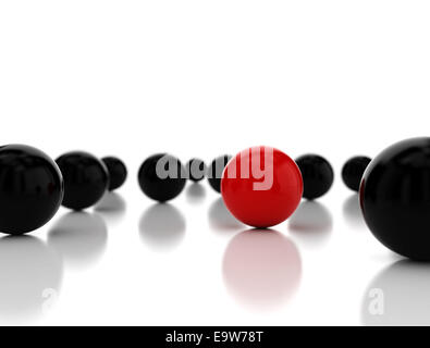 Single red ball standing out. Conception of leadership. 3d render