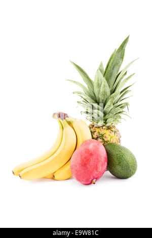 Heap of tropical fruits isolated on white background. Stock Photo