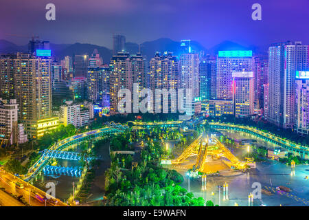 Guiyang, China cityscape over People's Square at night. Stock Photo