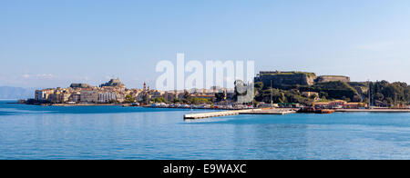 Panoramic view of Corfu Town on the Ionian island of Kerkyra or Corfu Stock Photo