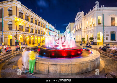 People enjoy Senado Square in Macau, China. Stock Photo
