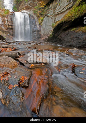 Looking Glass Falls in autumn in Pisgah National Forest, southern Appalachian Mountains, North Carolina. Stock Photo