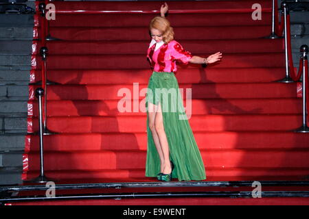 Jolin Tsai attends the premiere conference for her new album's theme song MV in Taipei, Taiwan, China on 01th November, 2014. Stock Photo