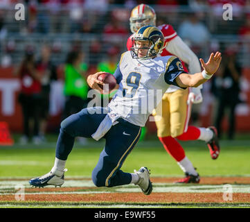 San Francisco, California, USA. 02nd Nov, 2014. St. Louis Rams quarterback Austin Davis (9) in action during the NFL football game between the St. Louis Rams and the San Francisco 49ers at Levi's Stadium in San Francisco, CA. The Rams defeated the 49ers 13-10. Credit: Damon Tarver/Cal Sport Media/Alamy Live News Stock Photo