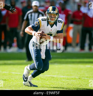 San Francisco, California, USA. 02nd Nov, 2014. St. Louis Rams quarterback Austin Davis (9) in action during the NFL football game between the St. Louis Rams and the San Francisco 49ers at Levi's Stadium in San Francisco, CA. The Rams defeated the 49ers 13-10. Credit: Damon Tarver/Cal Sport Media/Alamy Live News Stock Photo