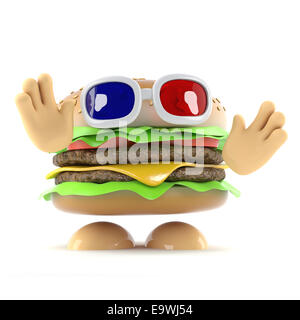 3d render of a beefburger wearing 3d glasses Stock Photo