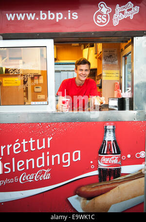 Bæjarins bestu pylsur hot dog stand in Reykjavik, Iceland. Stock Photo