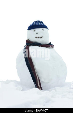 Happy snowman with wooly hat and scarf. Stock Photo