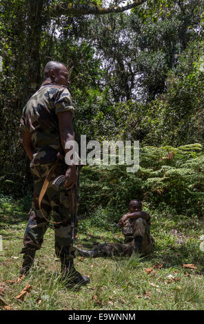 Two armed soldiers in the Montagne d'ambre national park Madagascar Stock Photo