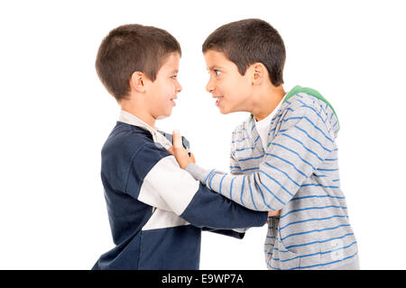 Young boys fighting isolated in white Stock Photo - Alamy