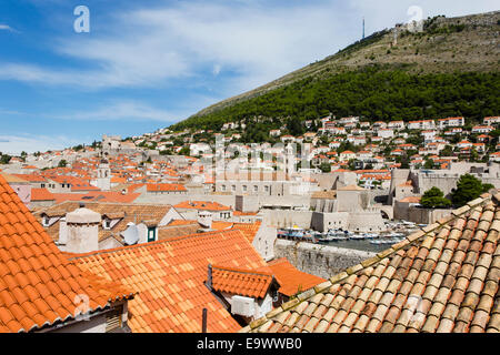Northern view over Dubrovnik Old Town towards Mount Srd. Stock Photo