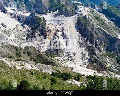 Carrara marble quarry from Campo Cecina. Stunning. Vast scale operation. Stock Photo