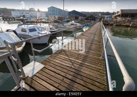 UKSA IWAC Three Gates pontoon Medina Boat Yard South Boats, old GBR Challenge Yard, Cowes, Isle of Wight, England, UK, Stock Photo