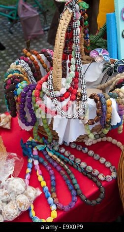 Necklace hand made of various colorful fabrics. Photographed in Zrenjanin 27th September 2014. Stock Photo