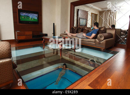 Young couple in a villa with indoor pool,Gueral Premier Resorts in Tekirova, Antalya,Turkey Stock Photo