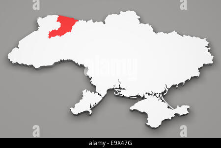 Map of Ukraine, division regions, Rivne Stock Photo