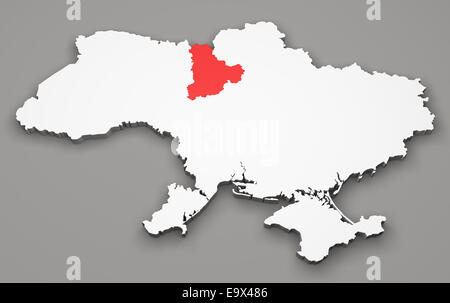 Map of Ukraine, division regions, Kiev Stock Photo