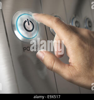 One finger pressing web server button. Concept of networking or network hardware Stock Photo